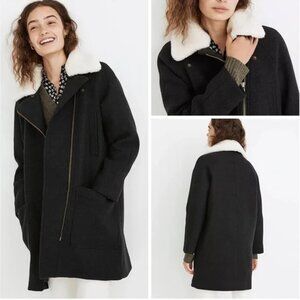 Madewell Women's Eldridge Zip Coat Insuluxe Wool/Cashmere Blend Black/White, L
